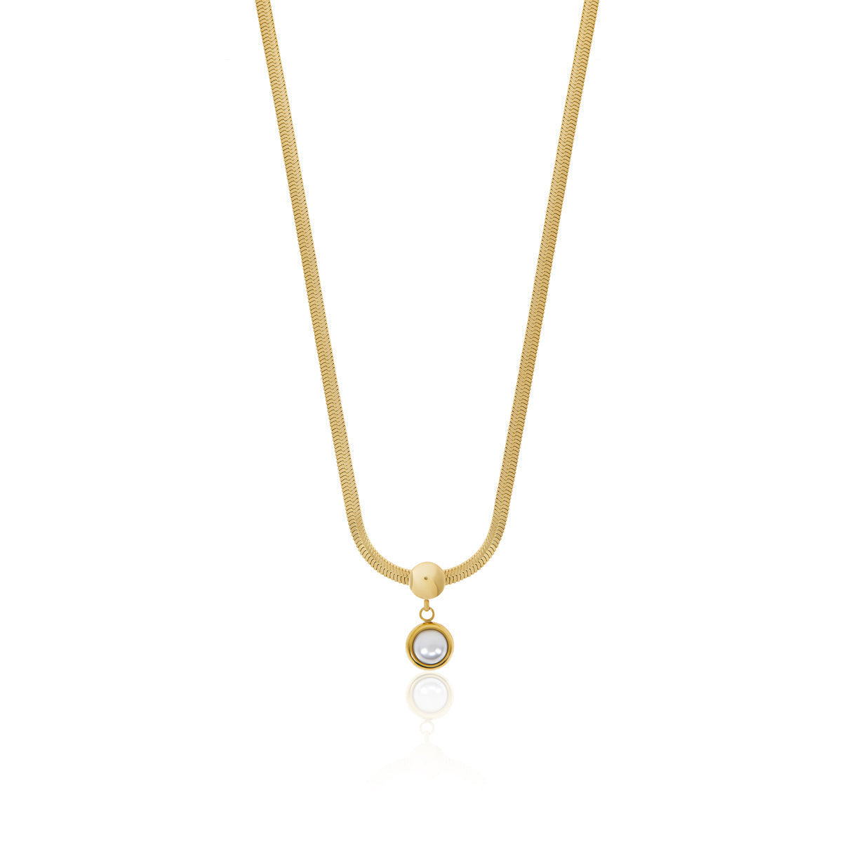Collar de Cadena Tipo Serpiente con Colgante de Perla
