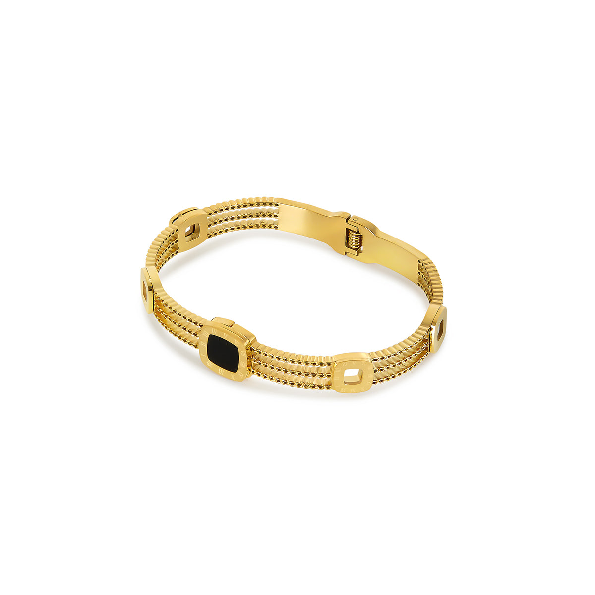 Pulsera con Engranajes y Ónix Cuadrado