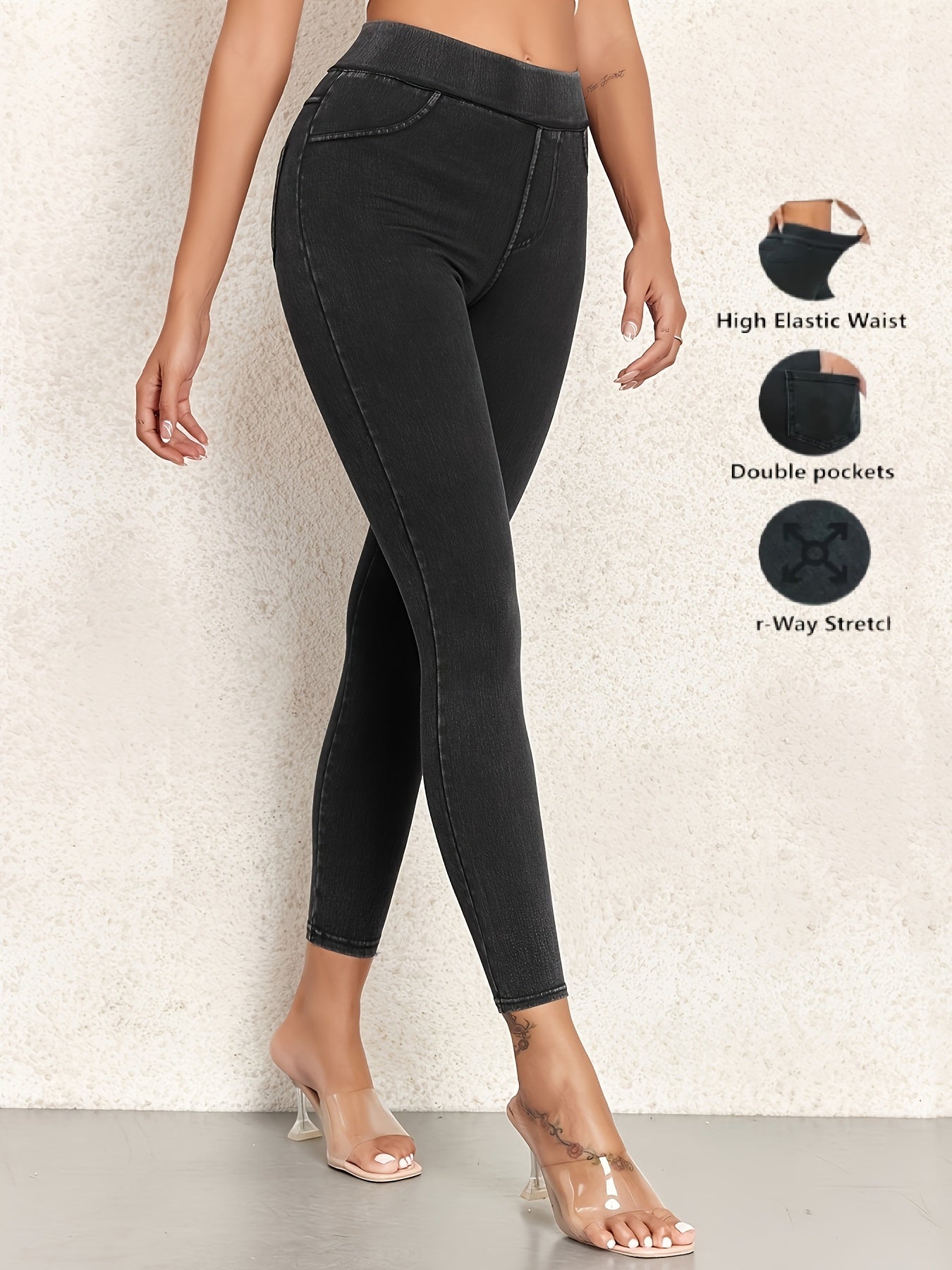 Calza jeans leggings ajustados de cintura alta