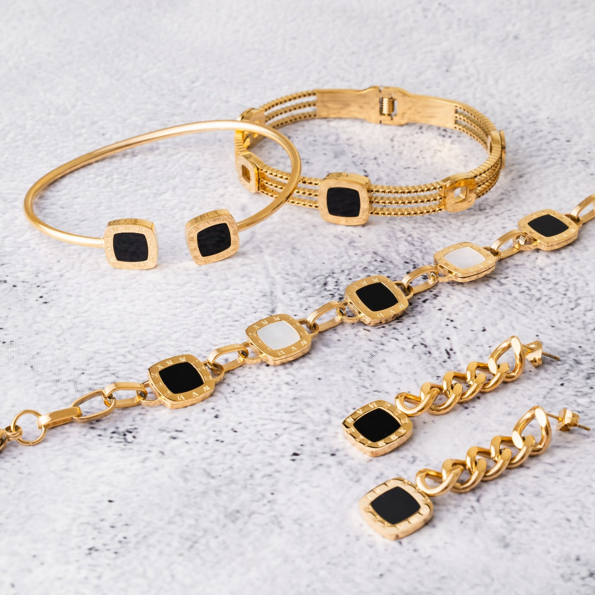 Pulsera con Engranajes y Ónix Cuadrado