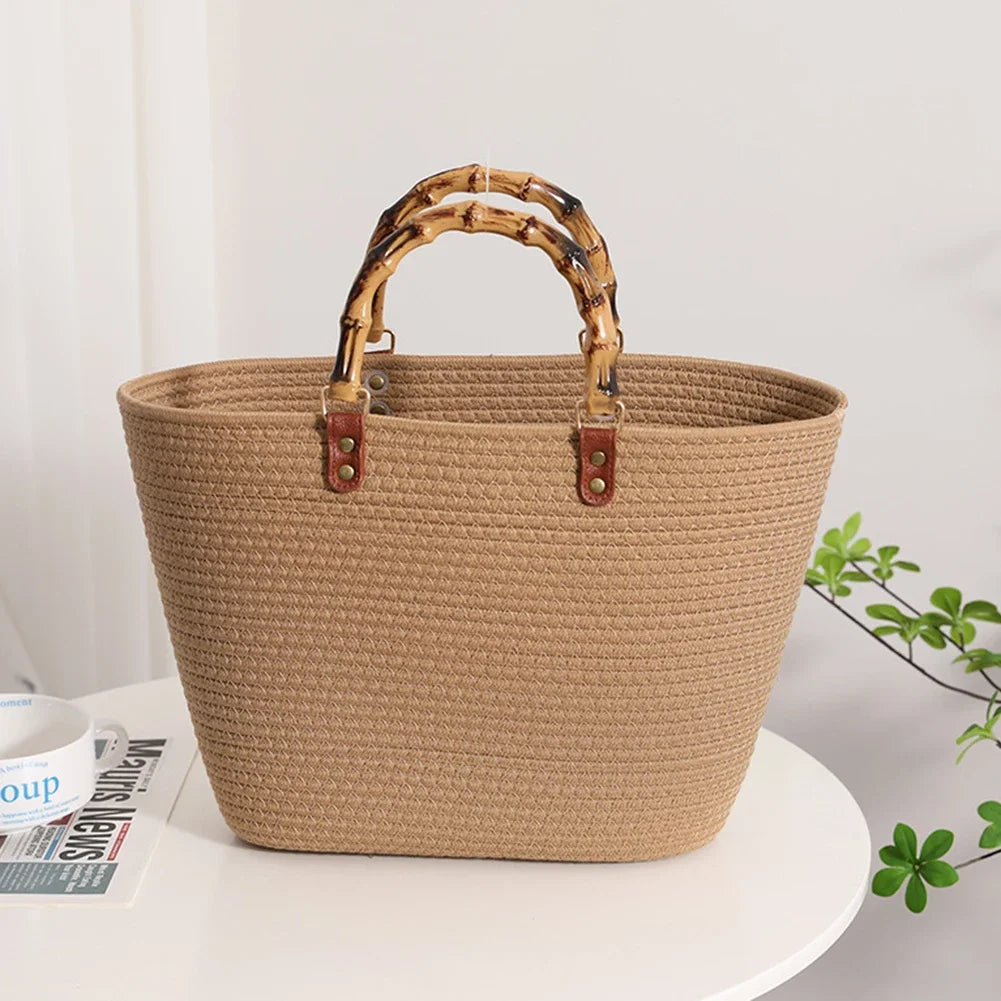 Bolsa Tejida con Asa de Bambú