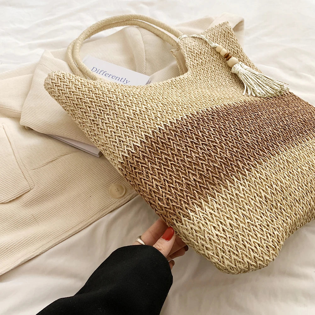 Bolsa de Playa Tejida con Flecos