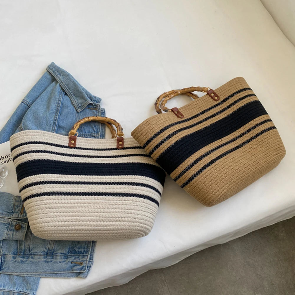 Bolsa Tejida con Asa de Bambú