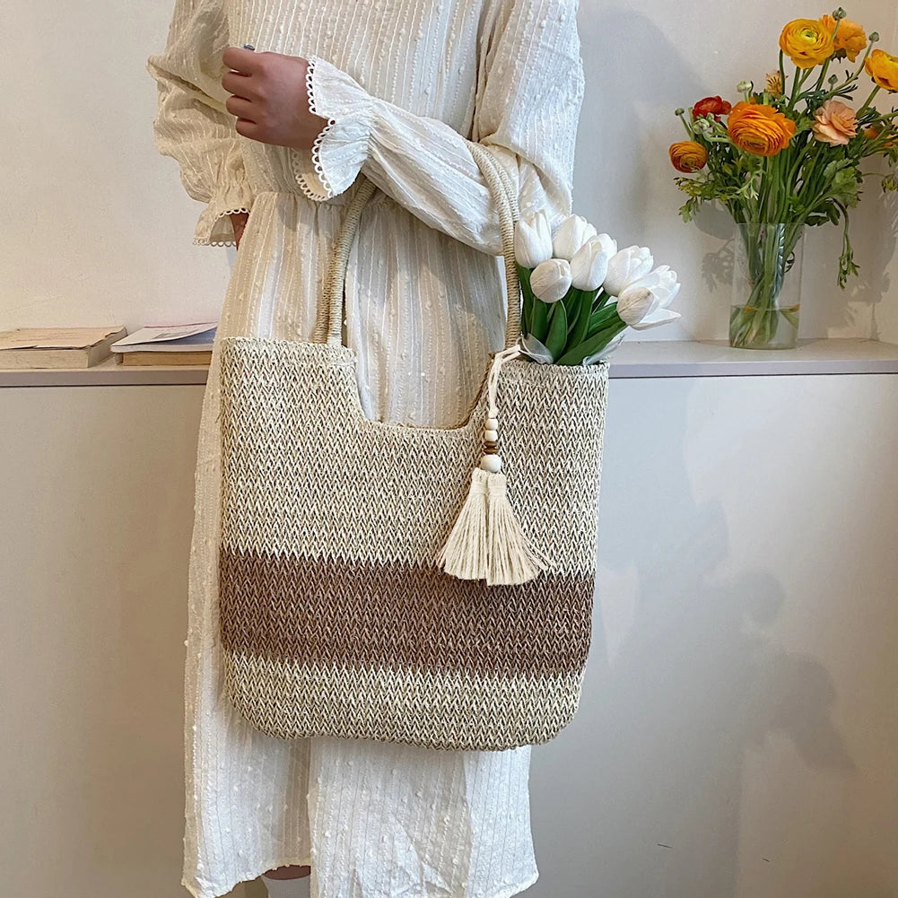 Bolsa de Playa Tejida con Flecos