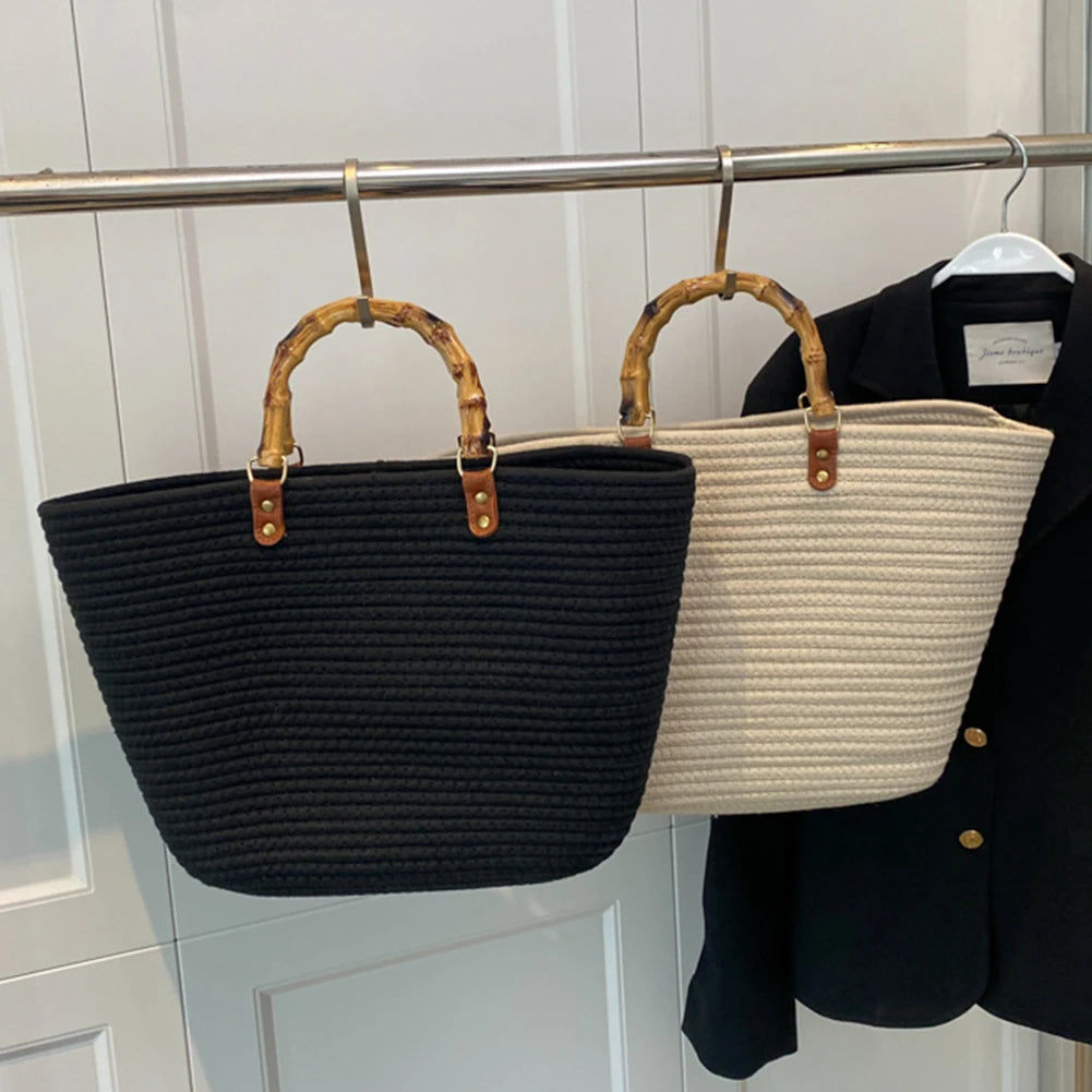 Bolsa Tejida con Asa de Bambú