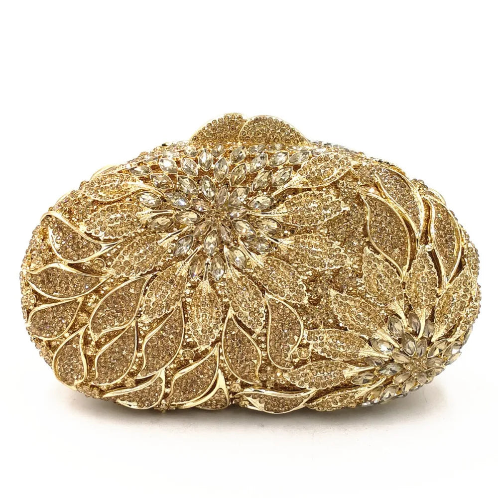 Bolsa Clutch con Hojas Doradas y Cristales