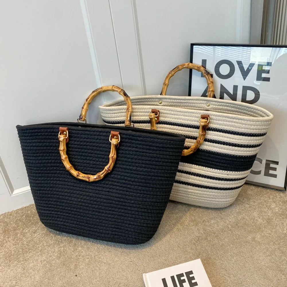 Bolsa Tejida con Asa de Bambú