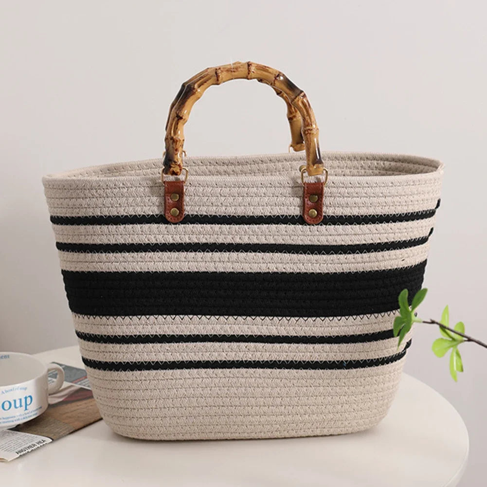 Bolsa Tejida con Asa de Bambú