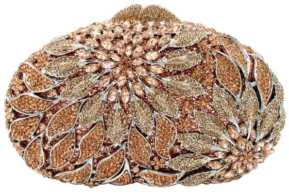 Bolsa Clutch con Hojas Doradas y Cristales