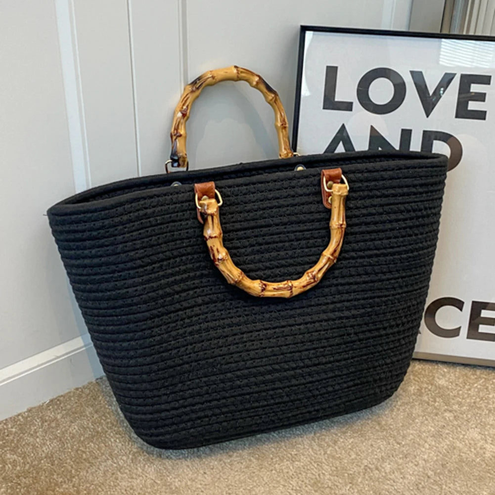 Bolsa Tejida con Asa de Bambú