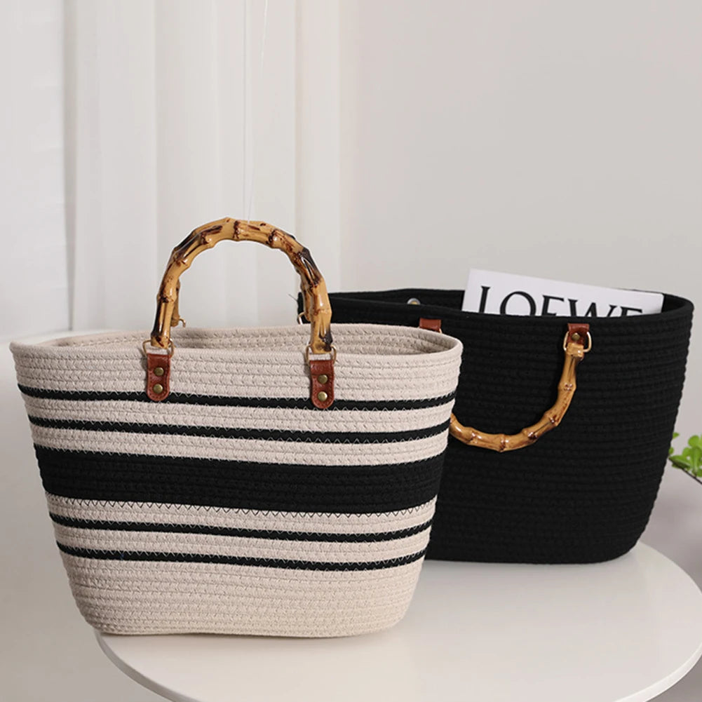 Bolsa Tejida con Asa de Bambú
