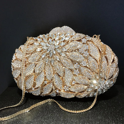 Bolsa Clutch con Hojas Doradas y Cristales