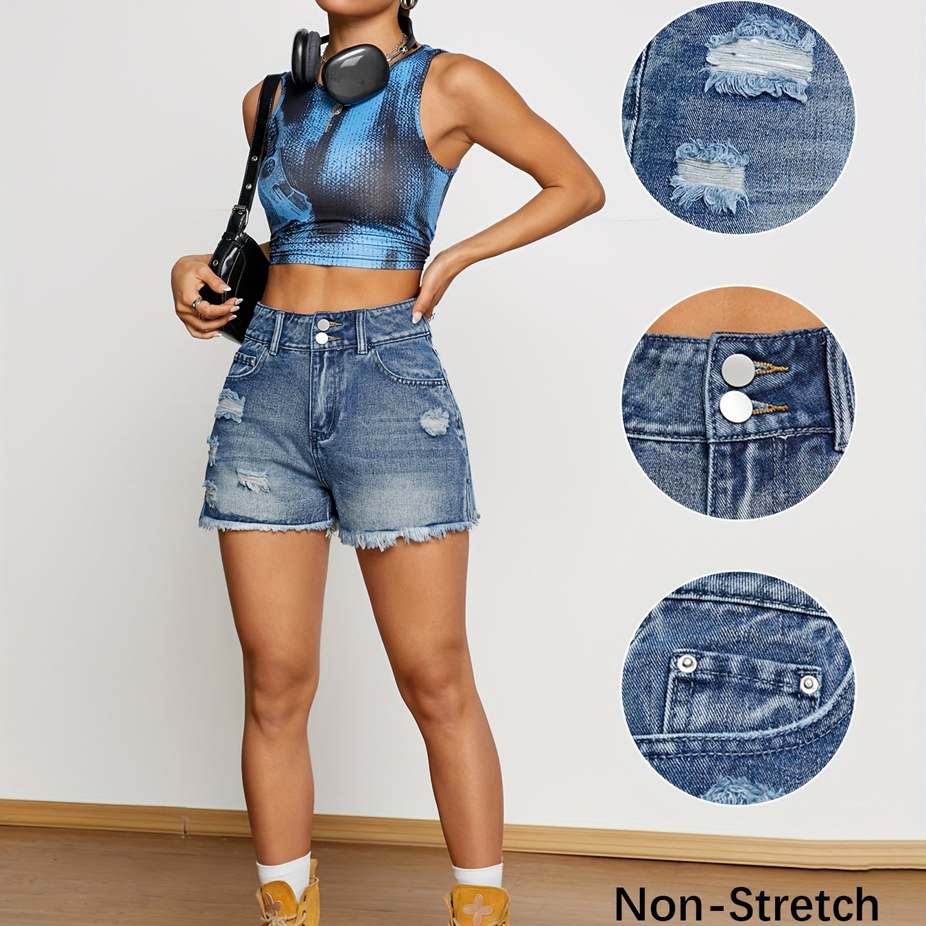 Shorts de Mezclilla Azul Claro con Efecto Desgastado