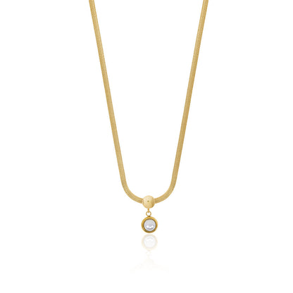 Collar de Cadena Tipo Serpiente con Colgante de Perla