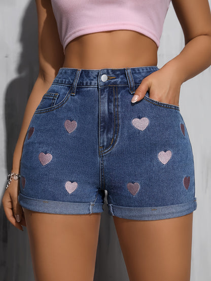 Pantalones Cortos con Corazón Bordado en Rosa
