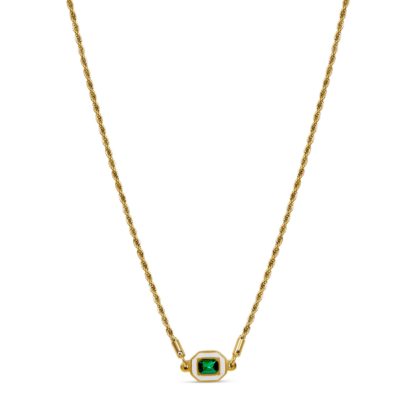 Collar Cadena Tipo Cuerda con Esmeralda