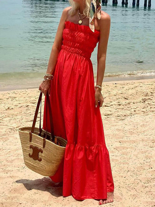 vestido largo off-shoulder