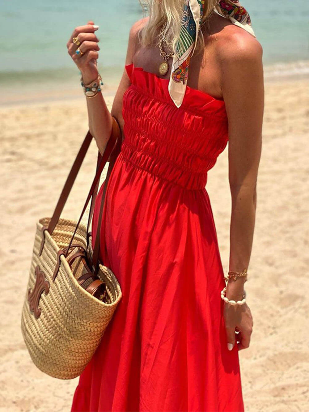 vestido largo off-shoulder