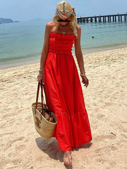 vestido largo off-shoulder