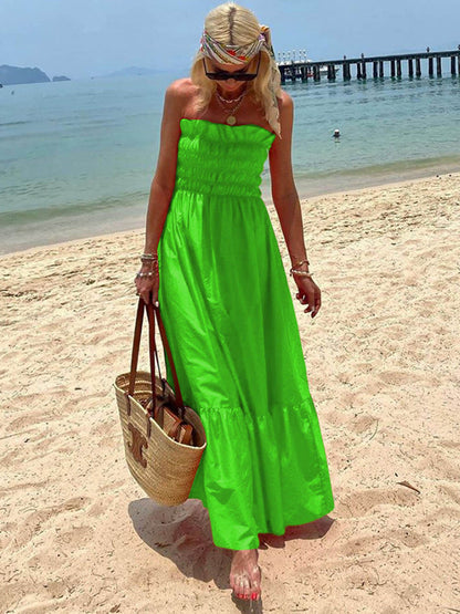 vestido largo off-shoulder