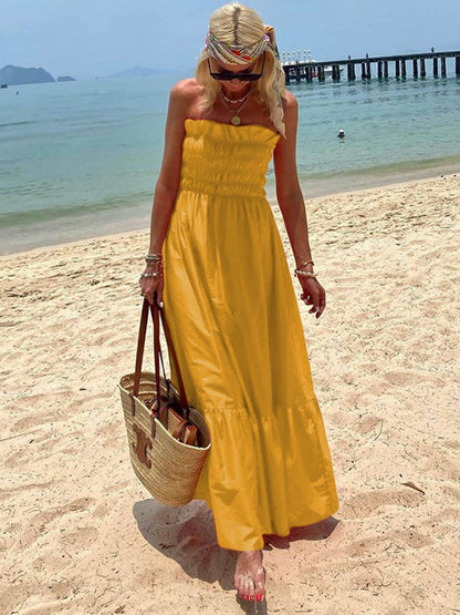 vestido largo off-shoulder