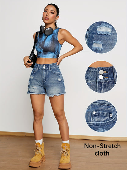 Shorts de Mezclilla Azul Claro con Efecto Desgastado
