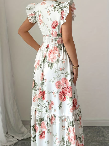 Vestido con Estampado Floral y Cuello en V