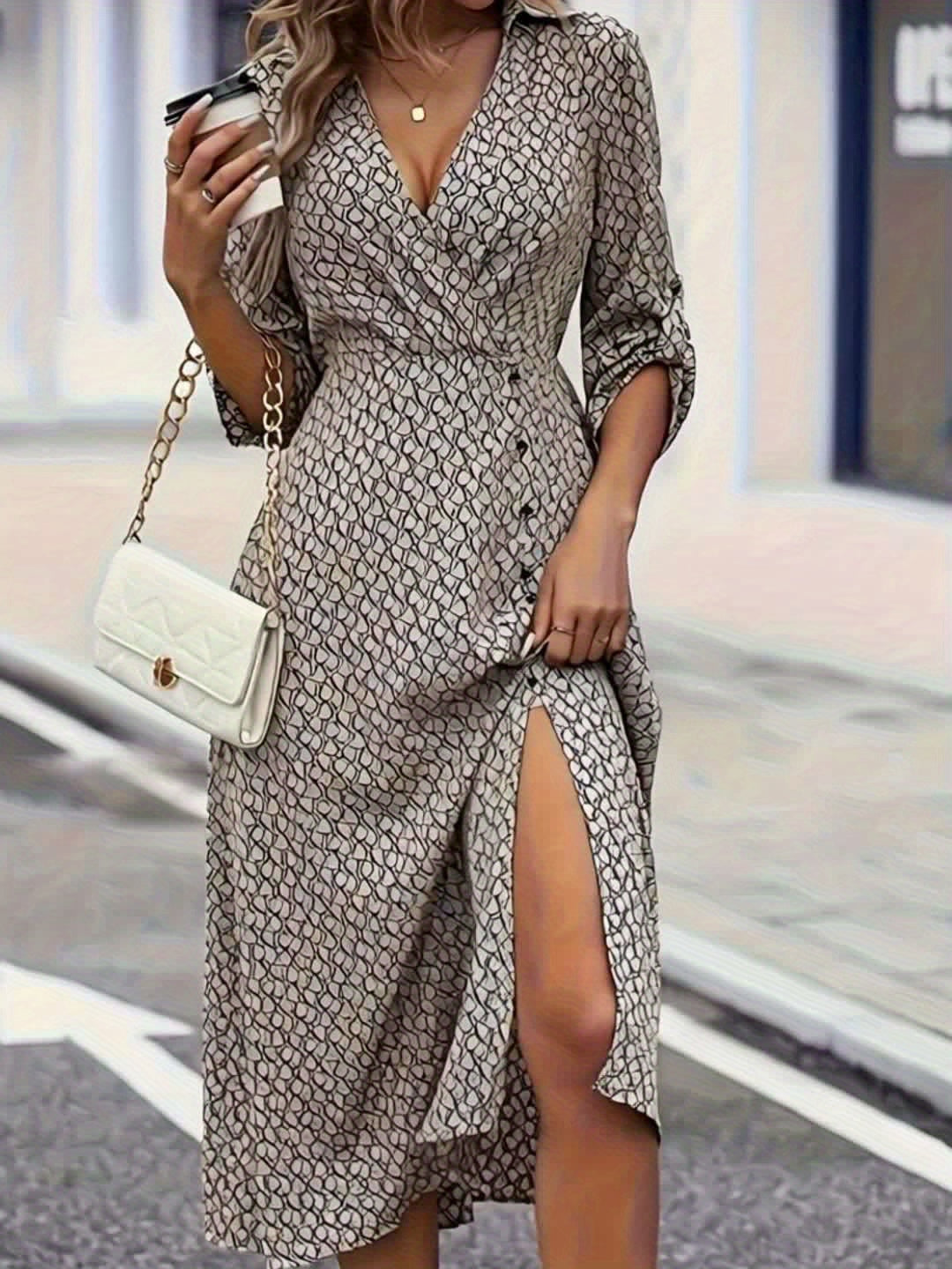 Vestido Casual Largo con Cuello Cruzado