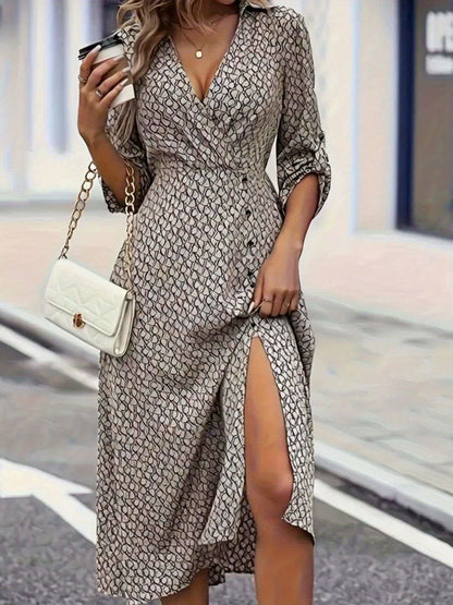 Vestido Casual Largo con Cuello Cruzado