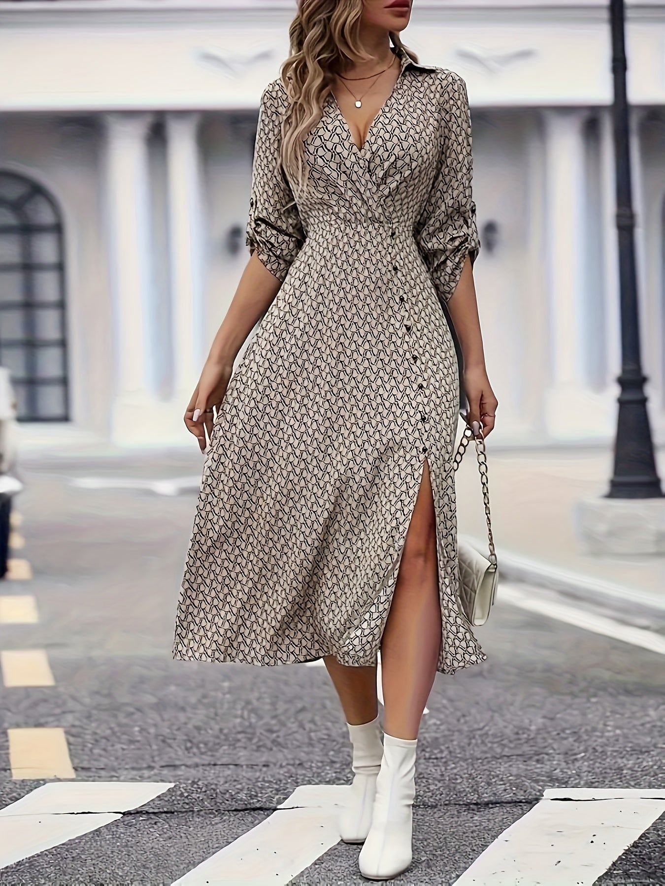 Vestido Casual Largo con Cuello Cruzado