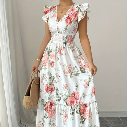 Vestido con Estampado Floral y Cuello en V