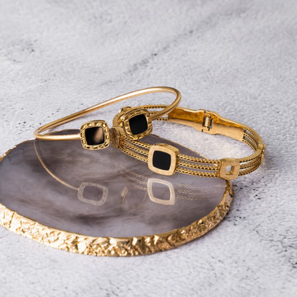 Pulsera con Engranajes y Ónix Cuadrado