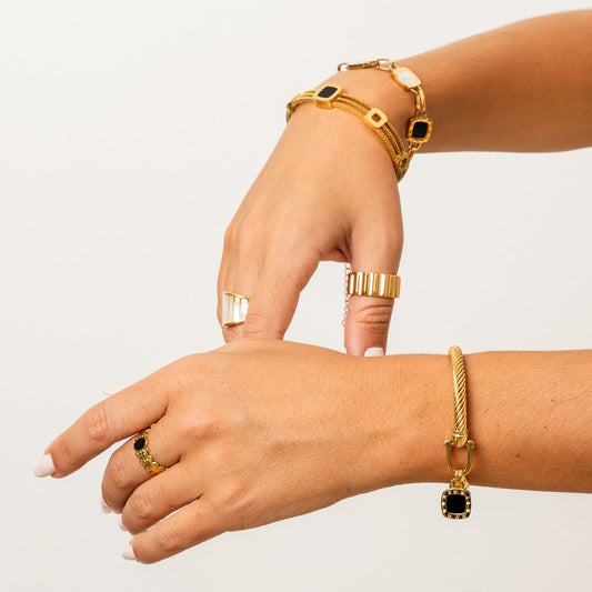 Pulsera con Engranajes y Ónix Cuadrado