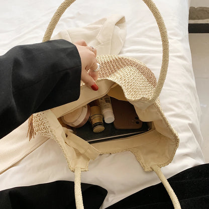 Bolsa de Playa Tejida con Flecos