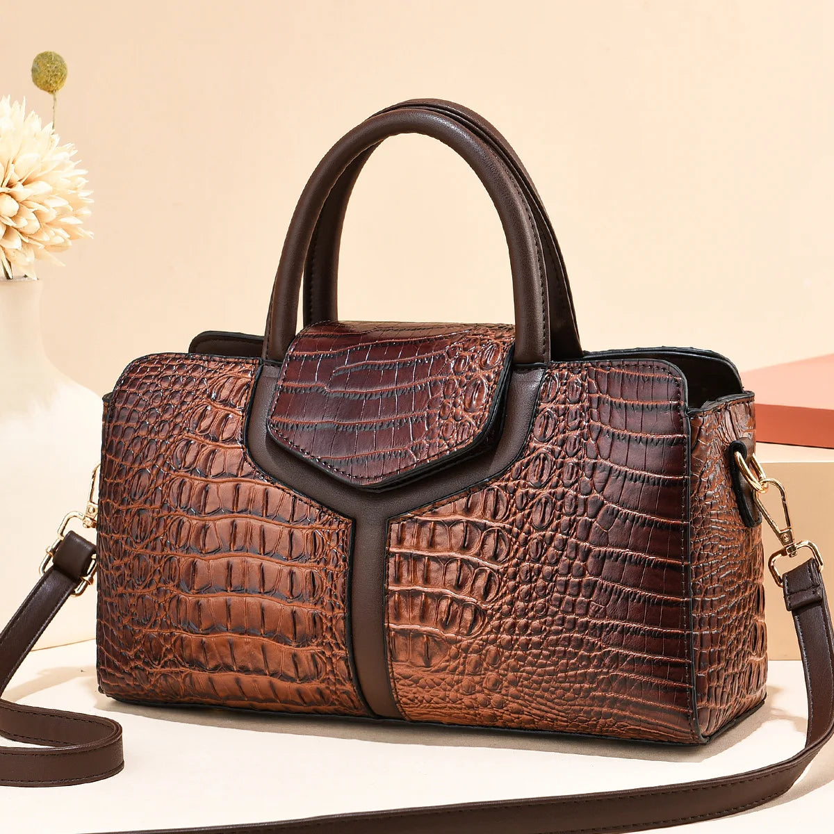 Bolsa Vintage de Mano con Textura Cocodrilo
