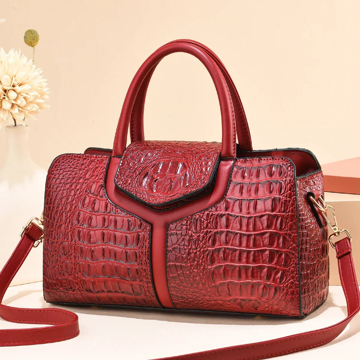 Bolsa Vintage de Mano con Textura Cocodrilo