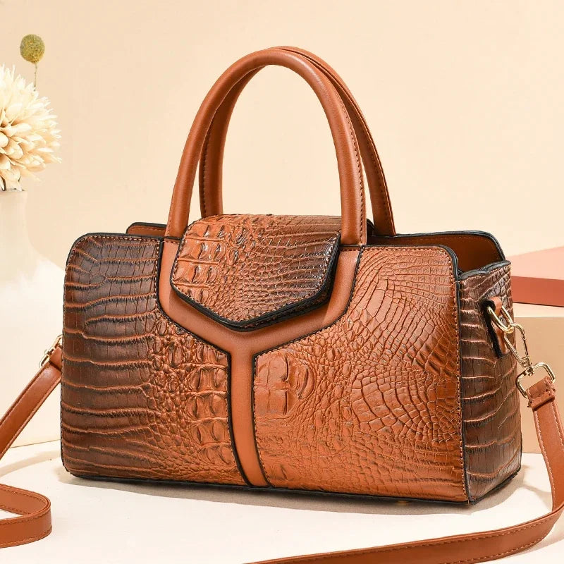 Bolsa Vintage de Mano con Textura Cocodrilo
