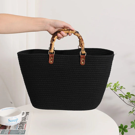 Bolsa Tejida con Asa de Bambú
