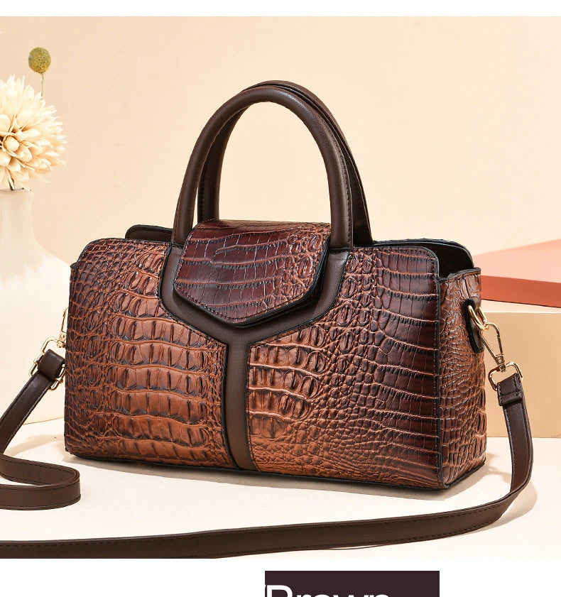 Bolsa Vintage de Mano con Textura Cocodrilo