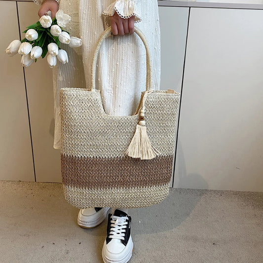 Bolsa de Playa Tejida con Flecos