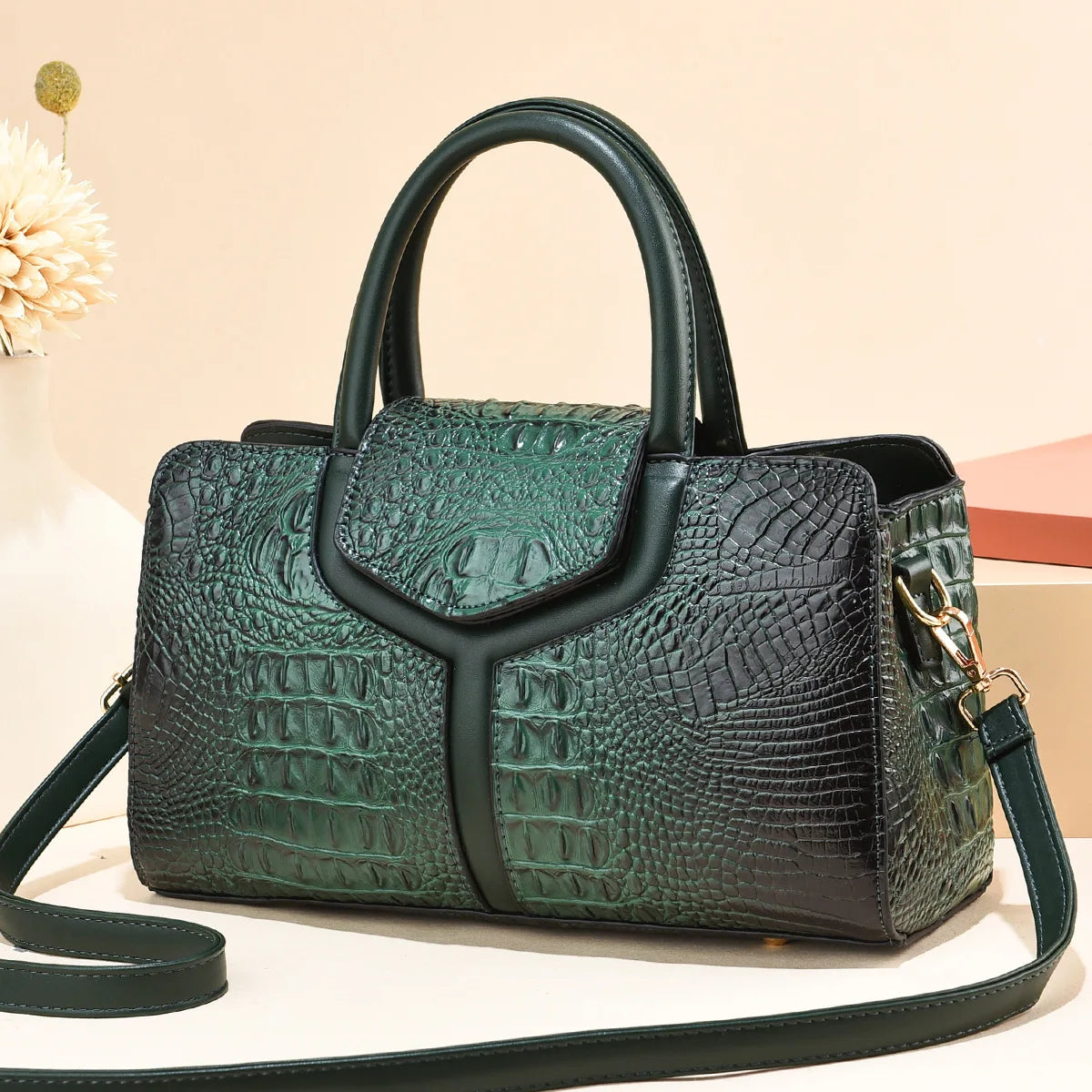 Bolsa Vintage de Mano con Textura Cocodrilo