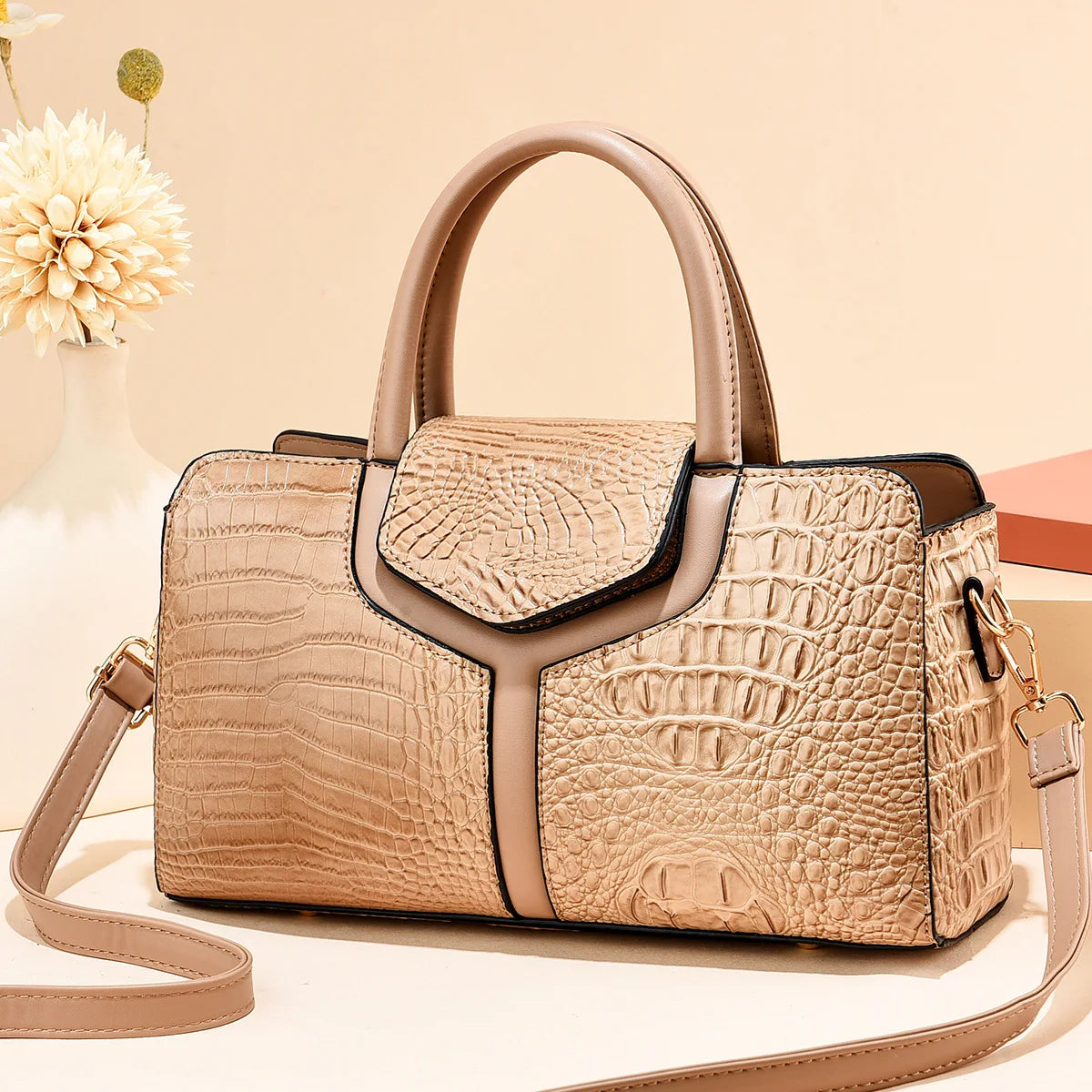 Bolsa Vintage de Mano con Textura Cocodrilo