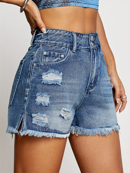 Shorts de Mezclilla Azul Claro con Efecto Desgastado