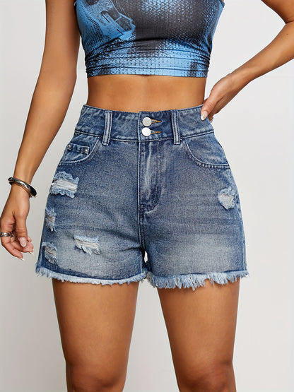 Shorts de Mezclilla Azul Claro con Efecto Desgastado